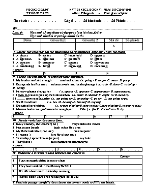 2 Đề thi khảo sát chất lượng học kỳ I môn Tiếng Anh Lớp 8 - Năm học 2015-2016 - Trường THCS Lê Bình (Có đáp án)